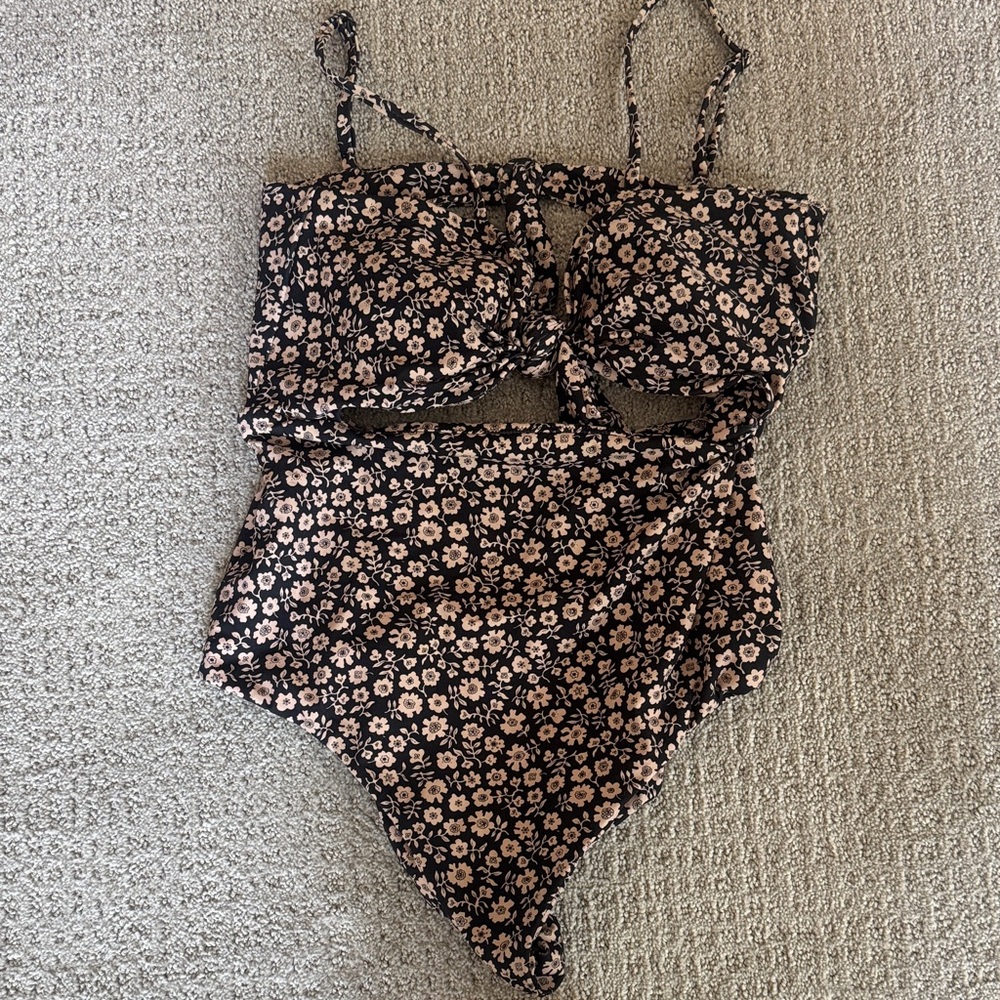 Sea Black One-Piece Swimsuit with Pink Floral Print